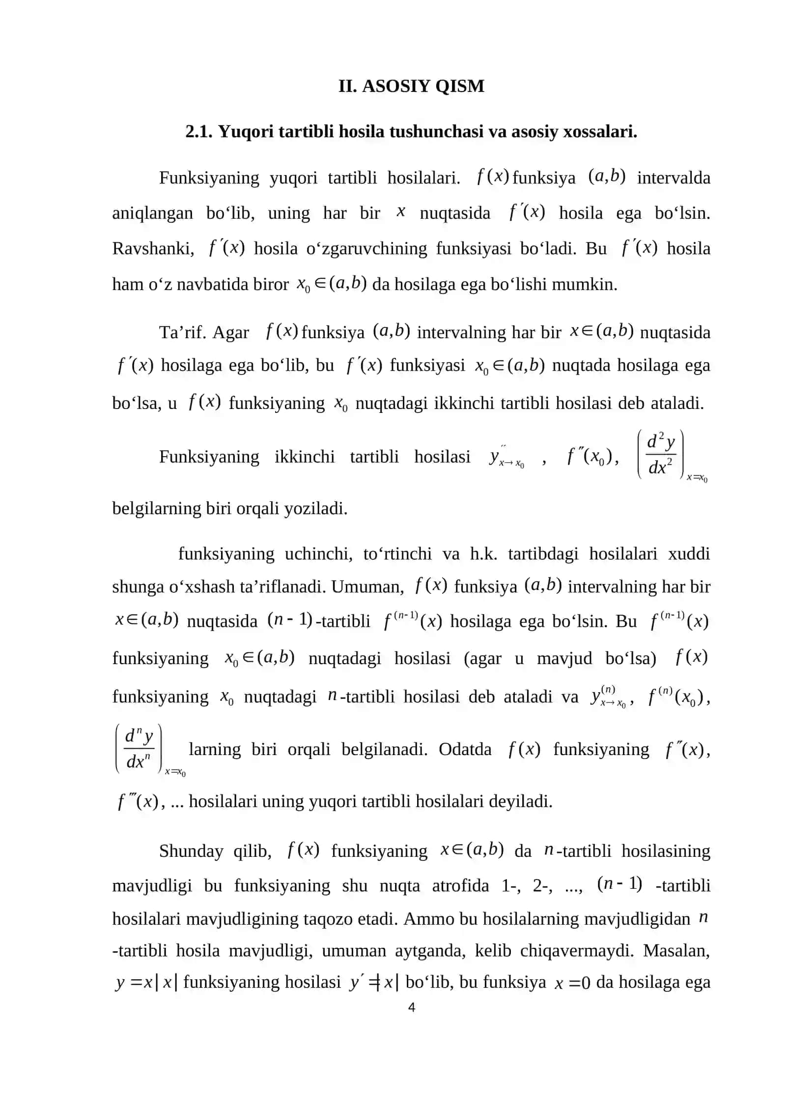 Yuqori tartibli hosila va differensiallar 4