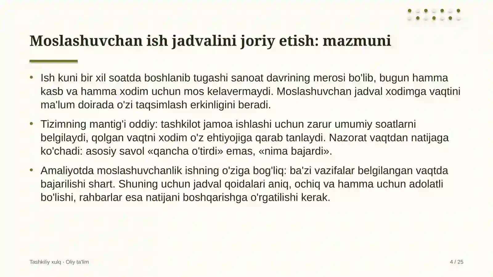 oltin qazib olish sanoatida moslashuvchan ish jadvalini joriy etish 4079 4