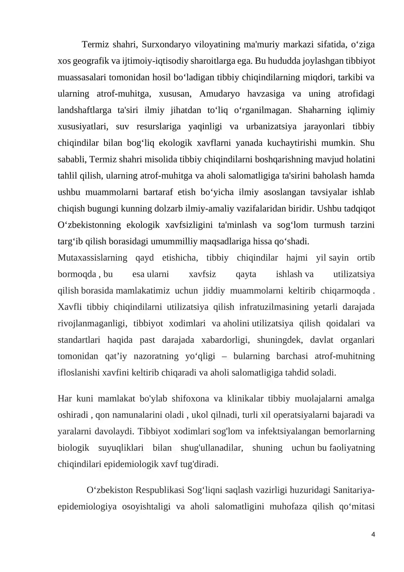 Tibbiy chiqindilar va ularning atrof-muhitga ta’sirini o‘rganish (termiz shahri misolida) 4