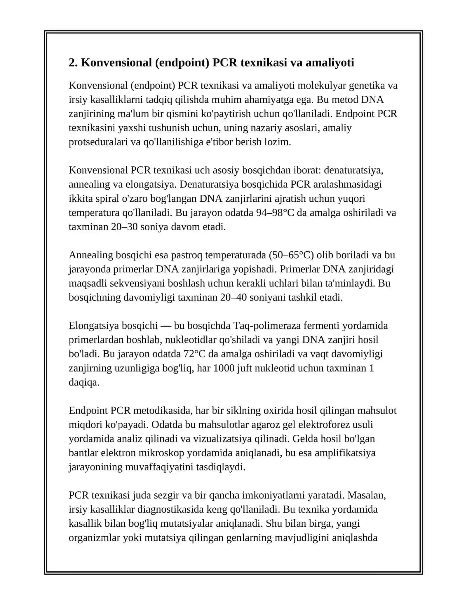 PZR – TASHXIS. MOLEKULAR GENETIKA ASOSLARI VA IRSIY KASALLIKLAR 4