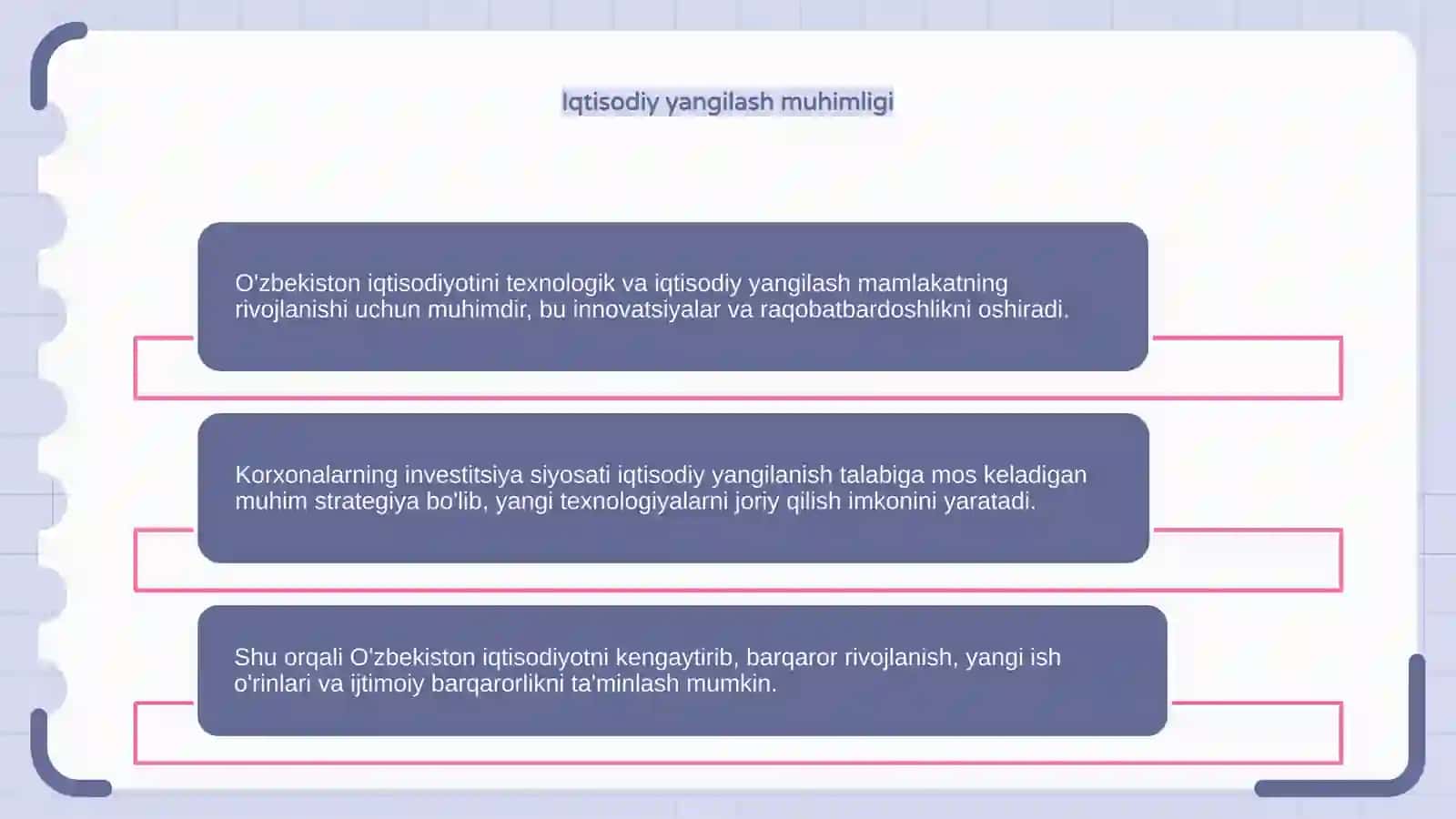 O'zbekiston iqtisodiyotini iqtisodiy va texnologik yangilash zarurati va O'zbekiston korxonalarning investitsiya siyosati 4