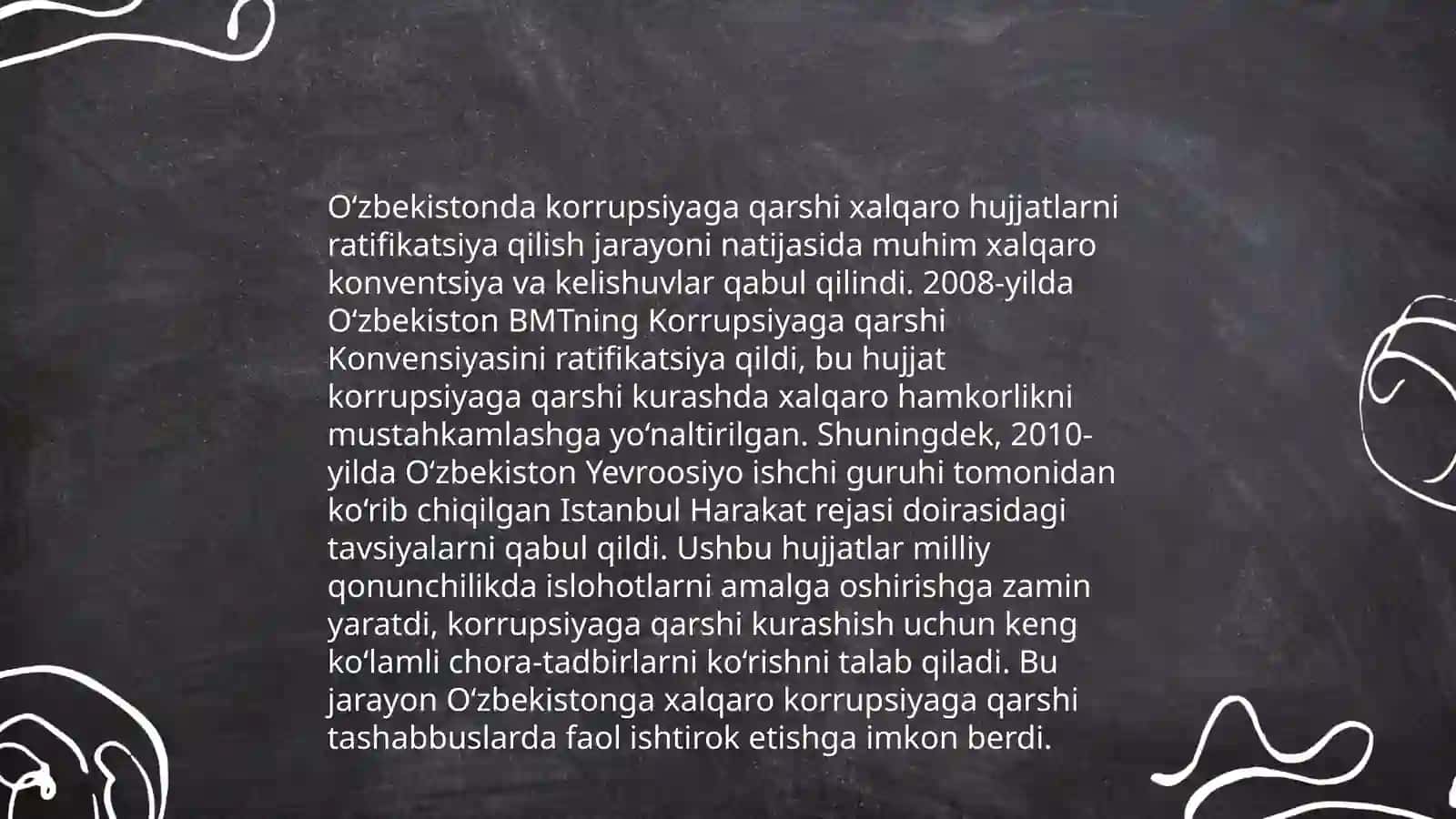 Korrupsiyaga qarshi kurash bo‘yicha xalqaro qonunlar va qarorlarning O‘zbekistonda ratifikatsiya qilishning ahamiyati 4