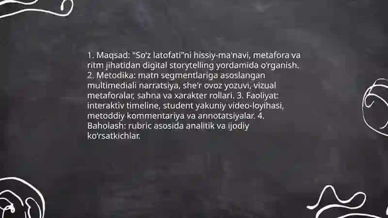 Erkin vohidov g'azallari tahlili va adibning “So'z latofati” asarini innovatsion metodlar asosida tushuntirish 4