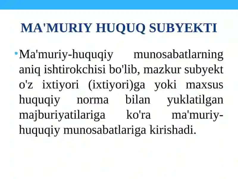 Ma'muriy huquq subyektlari 4
