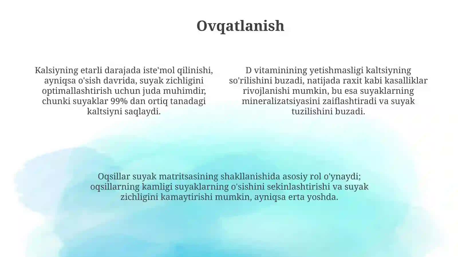 Suyaklarning oʻsishi va rivojlanishiga taʼsir etuvchi omillar 4