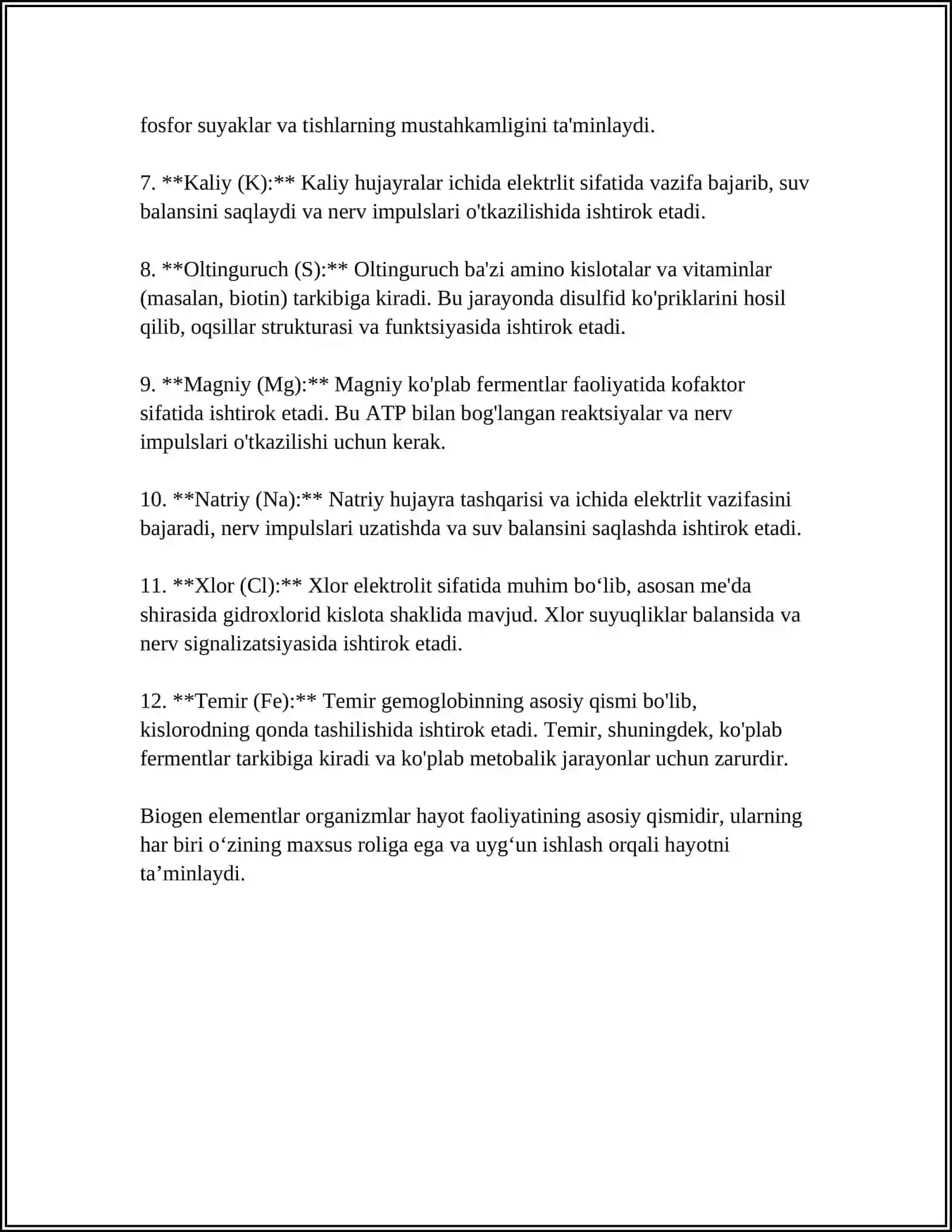 ORGANIZMLARDAGI BIOGEN ELEMENTLAR VA ULAR BILAN BOGʻLIQ OʻZGARISHLAR 4