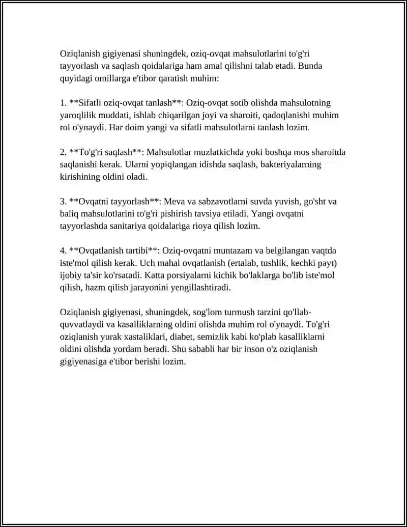 OVQATLANISH GIGIYENASI. OVQATLANISH RATSIONINI TUZISH METODLARI 4