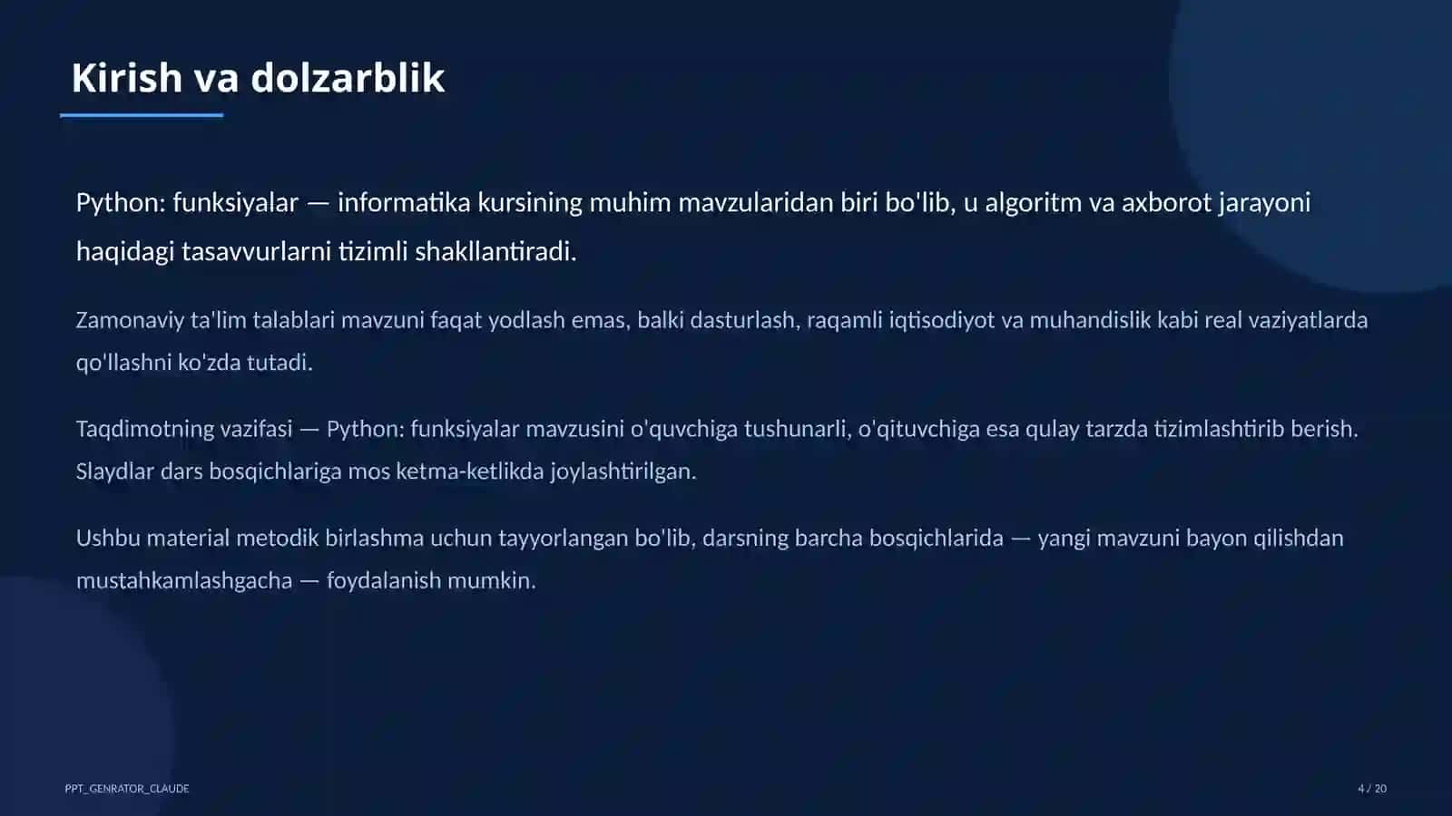 Python: funksiyalar (9-sinf) 4