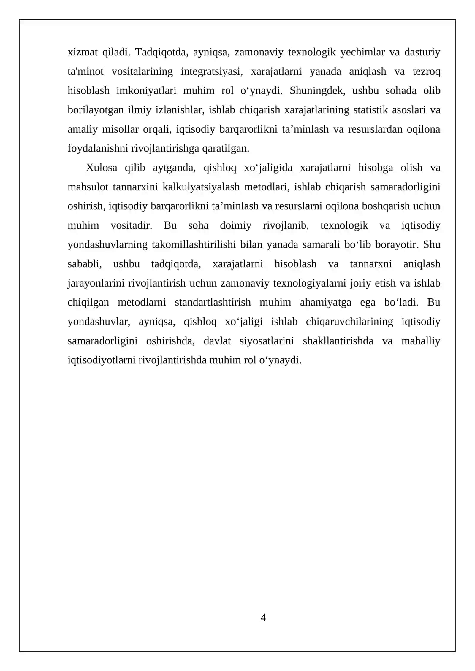 Xarajatlarni hisobga olish va mahsulot tannarxini kalkulyatsiyalash referati 4