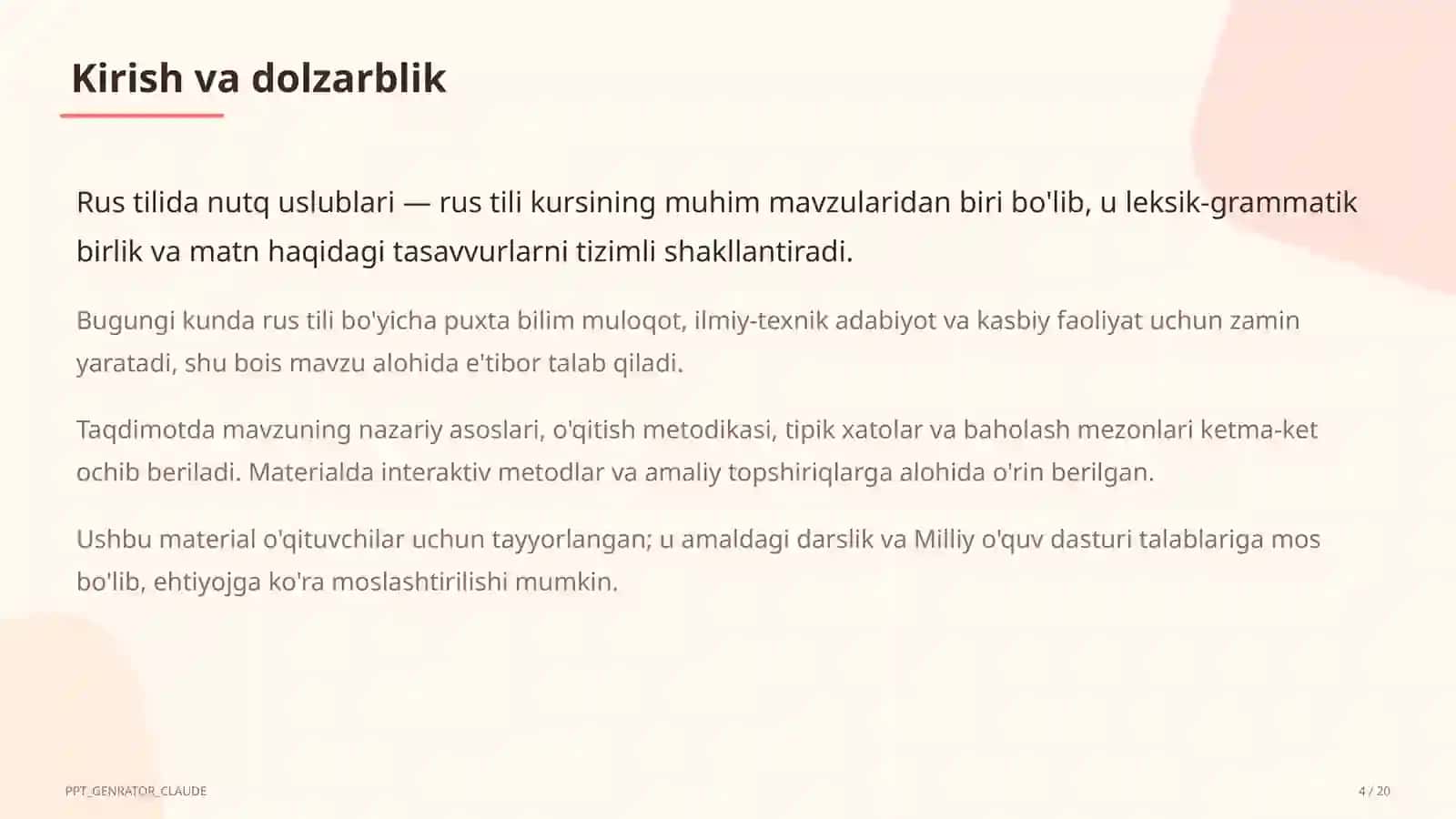 Rus tilida nutq uslublari (10-sinf) 4