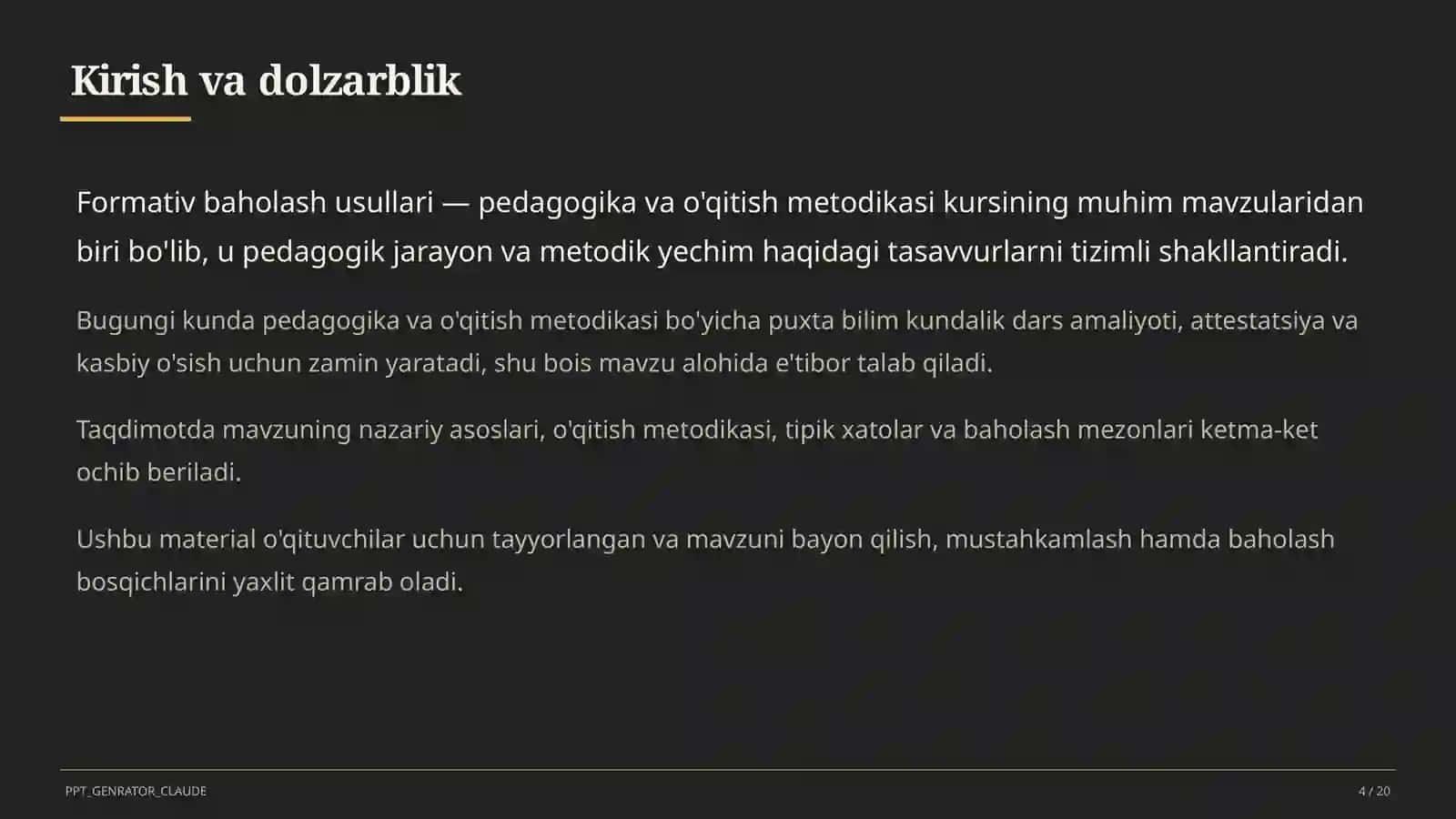 Formativ baholash usullari 4
