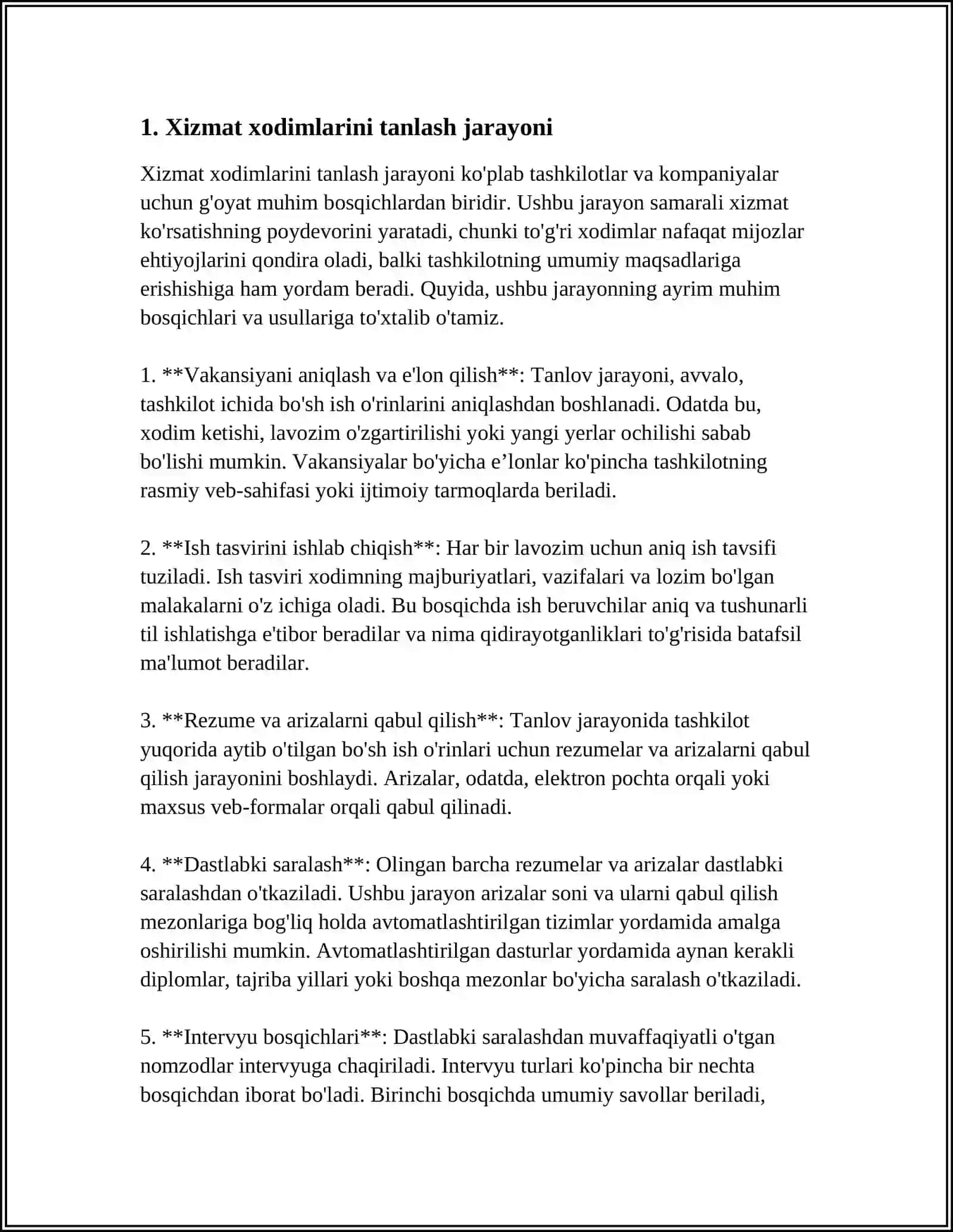 XIZMAT XODIMLARINI SARALASH. INTERVYU UYUSHTIRISH SUHBAT O'TKAZISH 4