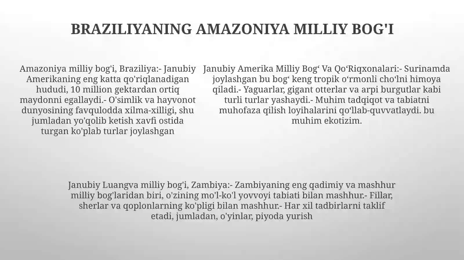 Janubiy Amerika Milliy Bogʻ Va QoʻRiqxonalari 4