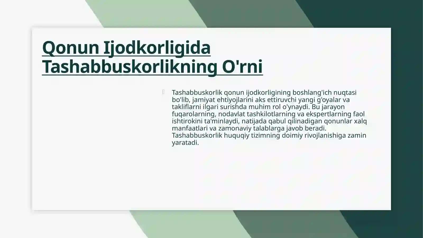 Tashabbuskorli-qonun ijodkorligi, qonunlarni hayotga tatbiq qilish va huquqiy tarğibotning muhum omili 4