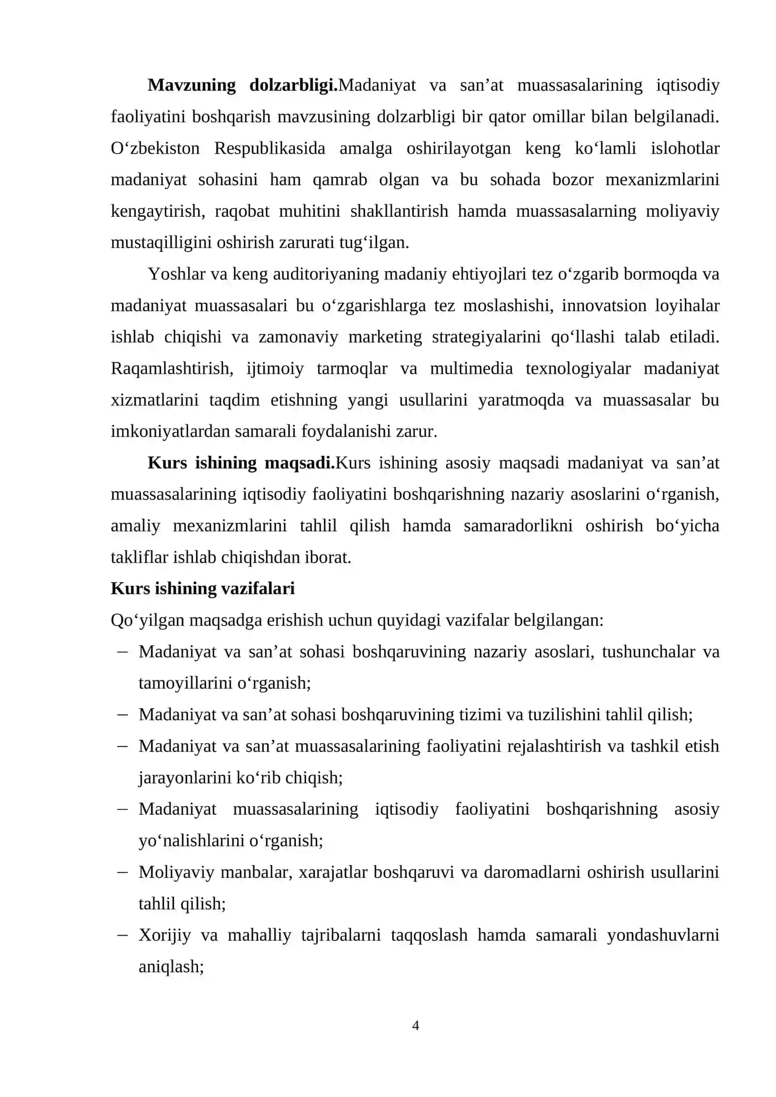 “Madaniyat va san’at sohasi boshqaruvi” kurs ishi 4