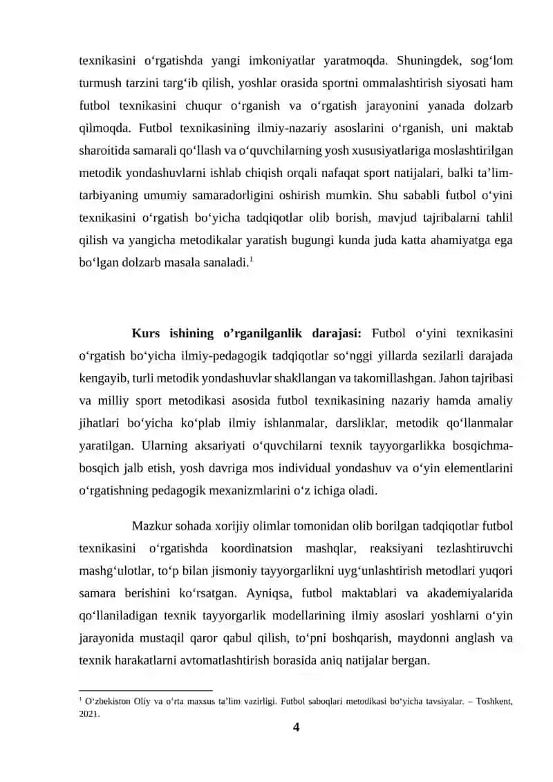 Futbol o‘yini texnikasi (KURS ISHI) 4