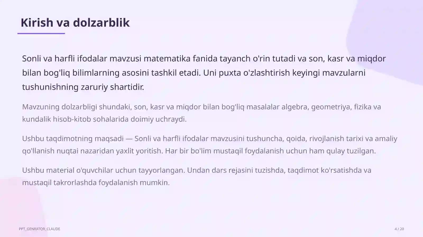 Sonli va harfli ifodalar (5-sinf) 4