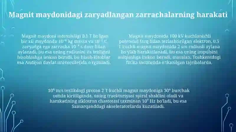 Elektr va magnit maydonlarida zaryadlangan zarralarning harakatini o'rganish 4