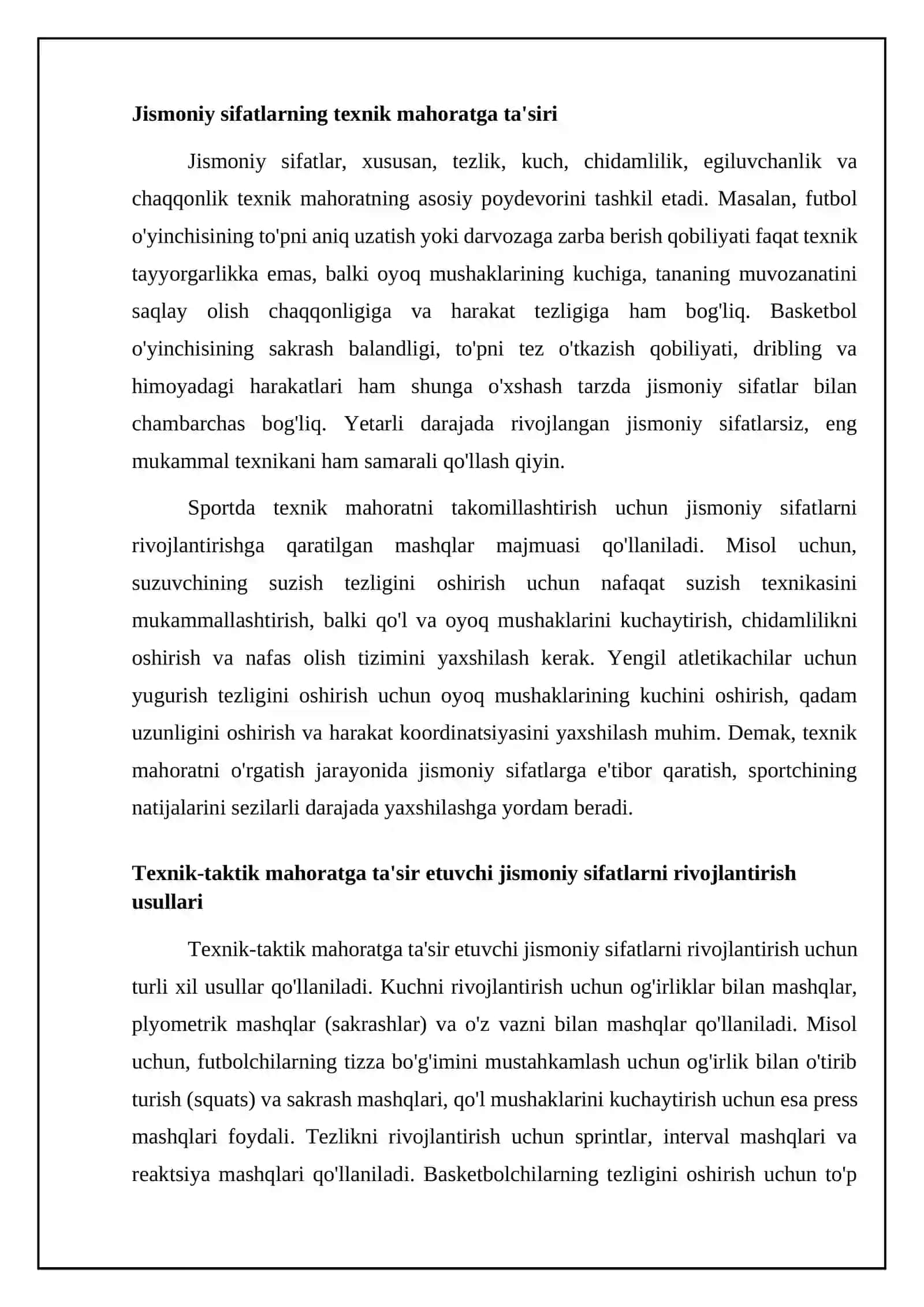 Jismoniy sifatlar va ularni texnik taktik konikmalarga orgatish 4