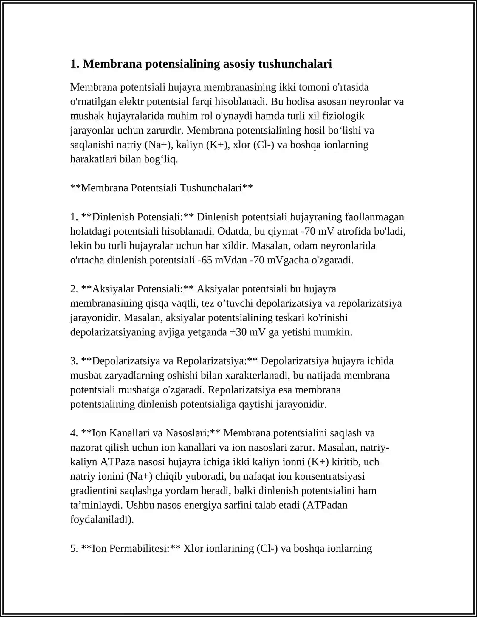 MEMBRANA TINCHLIK POTENSIALI.MEMBRANA POTENSIALINI TASVIRLOVCHI GOLDMAN XOLJIN TENGLAMASI 4