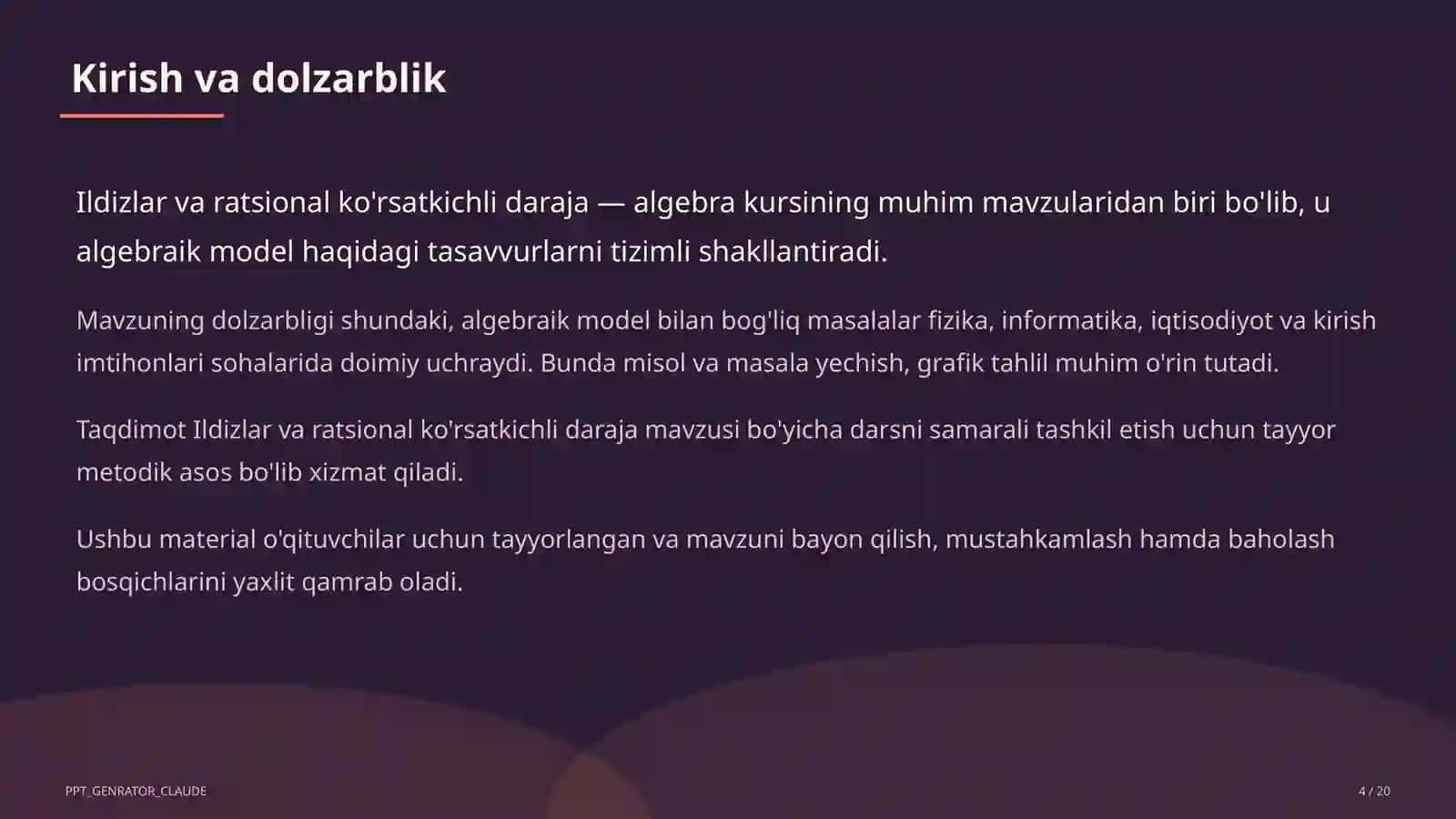Ildizlar va ratsional ko'rsatkichli daraja (10-sinf) 4