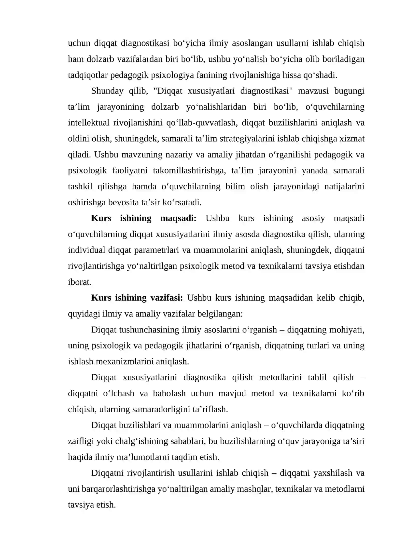 Diqqat xususiyatlari diagnostikasi kurs ishi 4