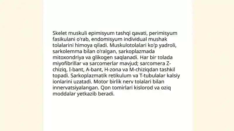 Muskul tòqimasining umumiy tuzilishi va xillari 4