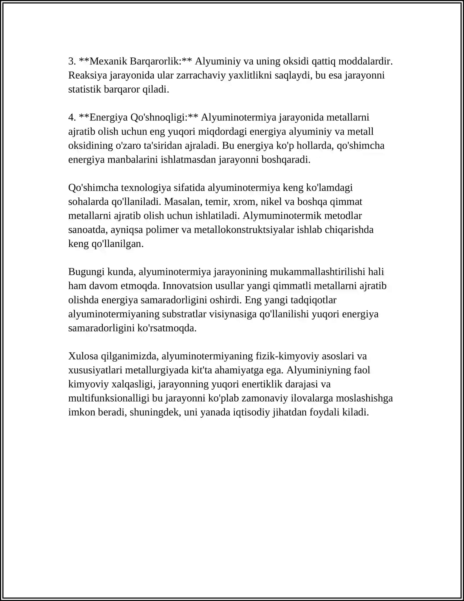 ALYUMINOTERMIYA, KARBID, OKSID VA GIDROKSIDLAR ULARNI XOSSALARI HAMDA ISHLATILISHI 4