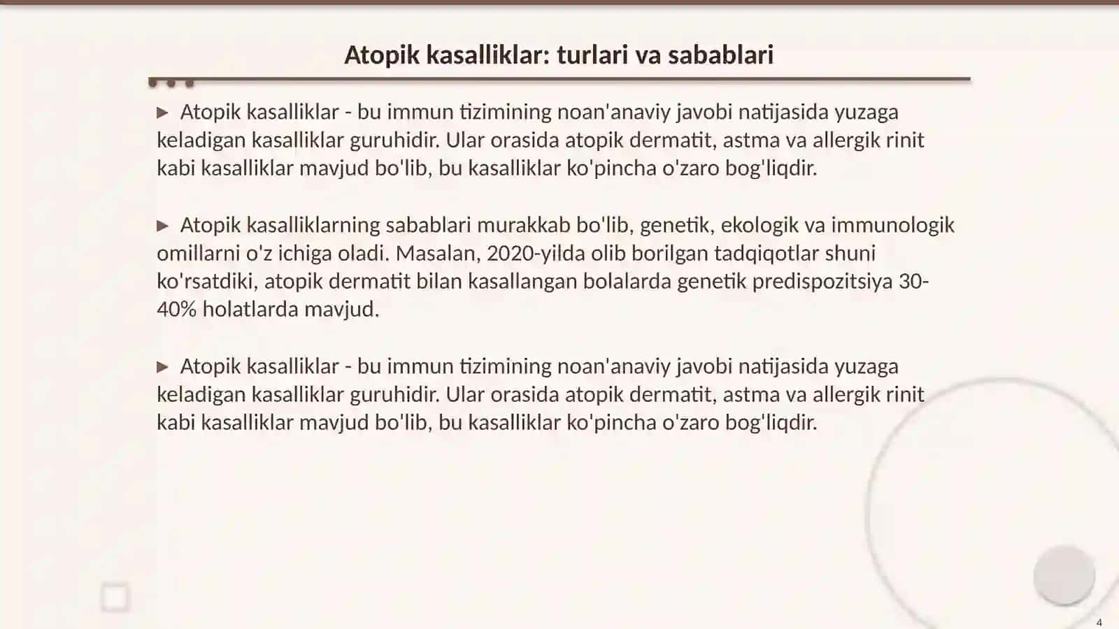 Psevdoallergiya. Atopik kasalliklar haqida tushuncha, dori va ozuqaviy allergiya 4