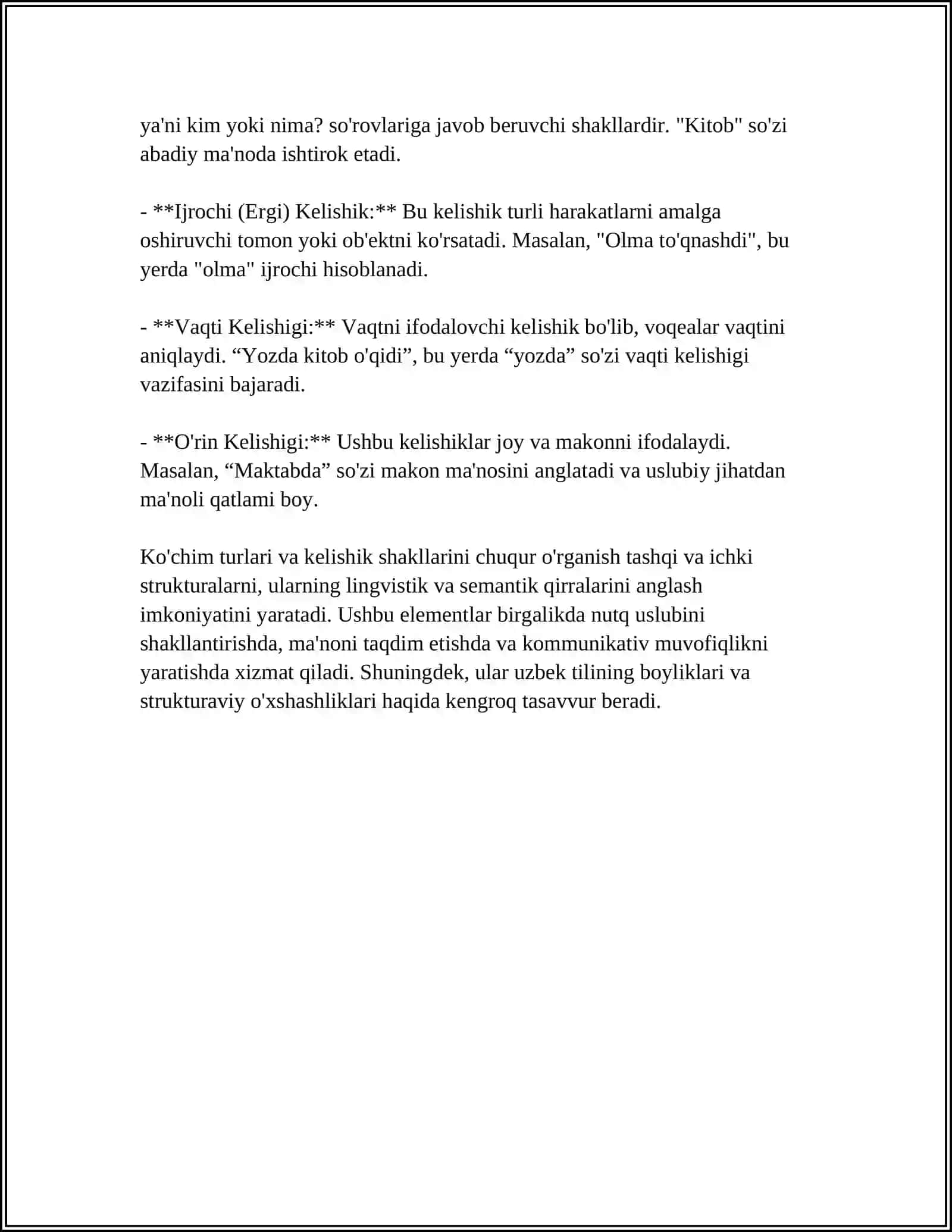 KO'CHIM TURLARI. KELISHIK SHAKLLLARI USLUBIYATI 4