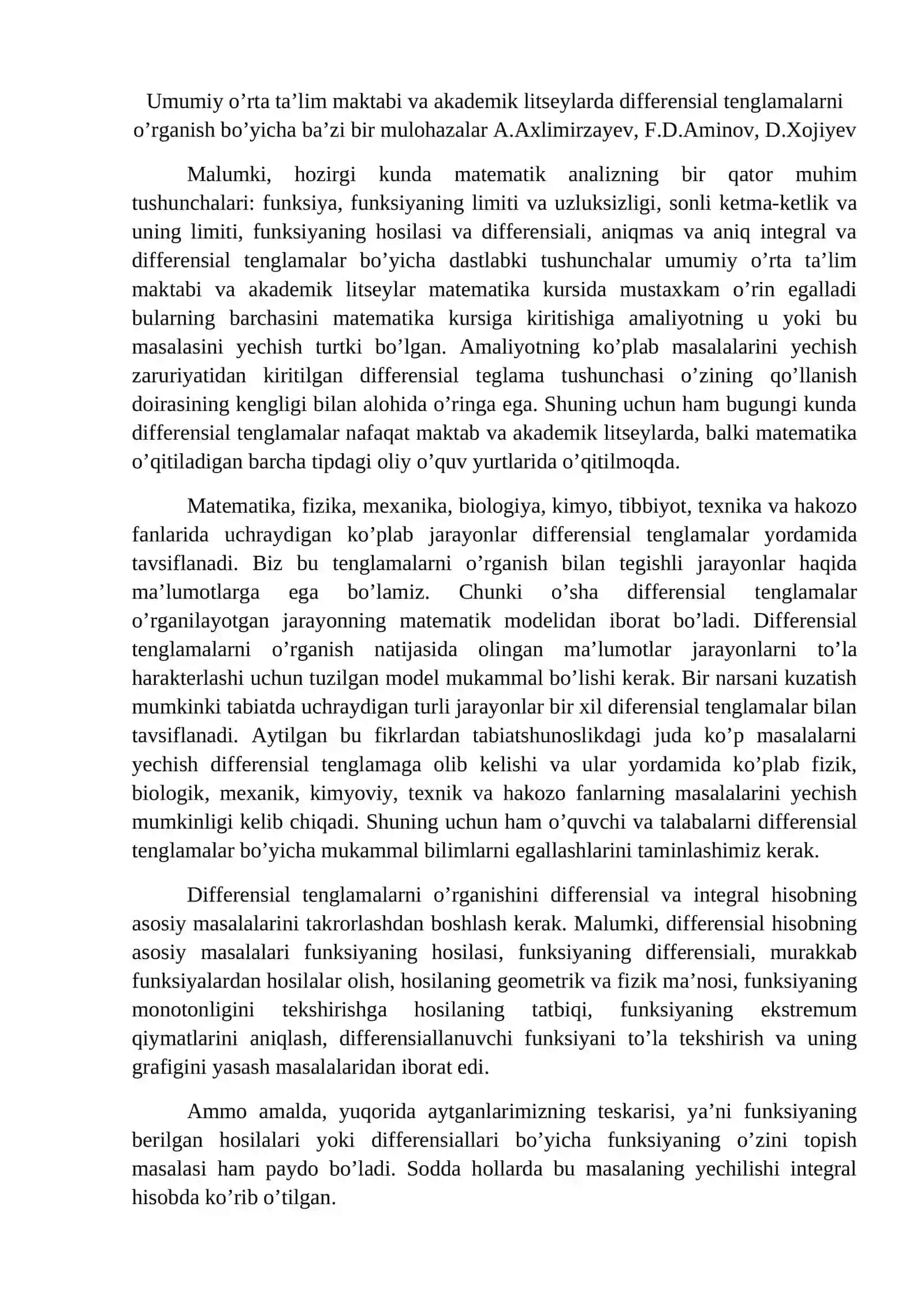 Differensial tenglamaga olib keluvchi tatbiqiy masalalar-matematikani o’qitishni tatbiqiy yo’nalishini kuchaytirish vositasi 4