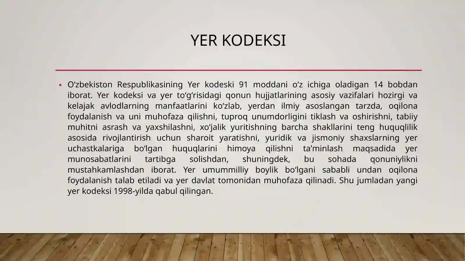 O’ZBEKISTON RESPUBLIKASI YER KODEKSINI OʻRGANISH VA TAHLIL QILISH 4