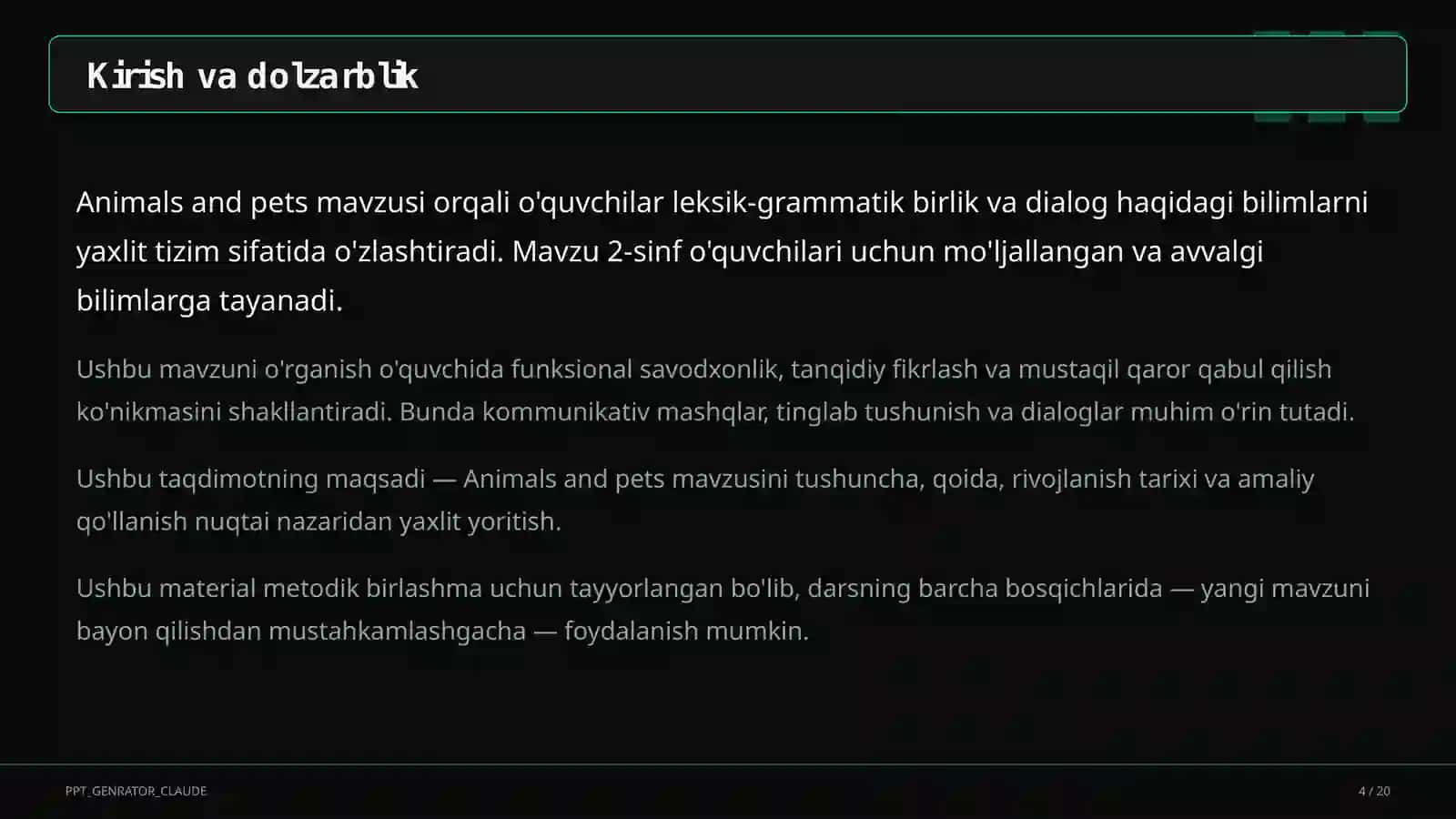 Ingliz tili (1–11) — metodik birlashma uchun 4