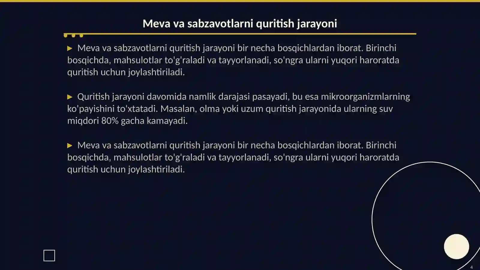 Meva va sabzavotlarni quritish usulida konservalash texnologiyasi 4