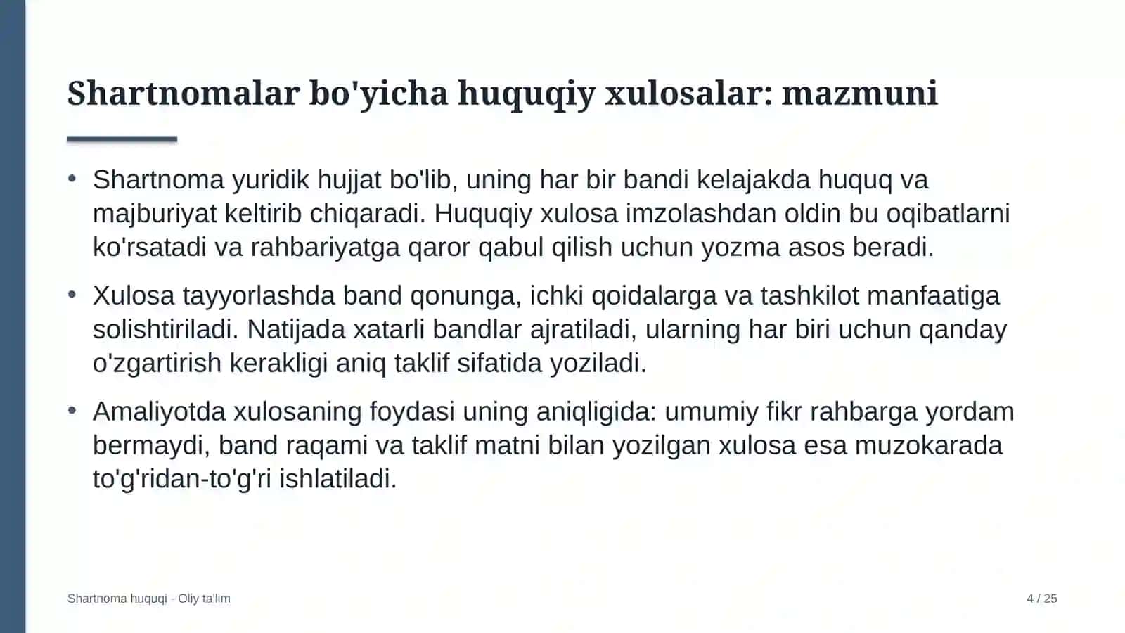 Lombardlarda shartnomalar bo'yicha huquqiy xulosalar tayyorlash 4