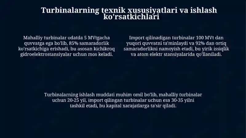 O'zbekistonda ishlab chiqarilgan va import qilinayotgan turbinalarning qiyosiy tahlili 4