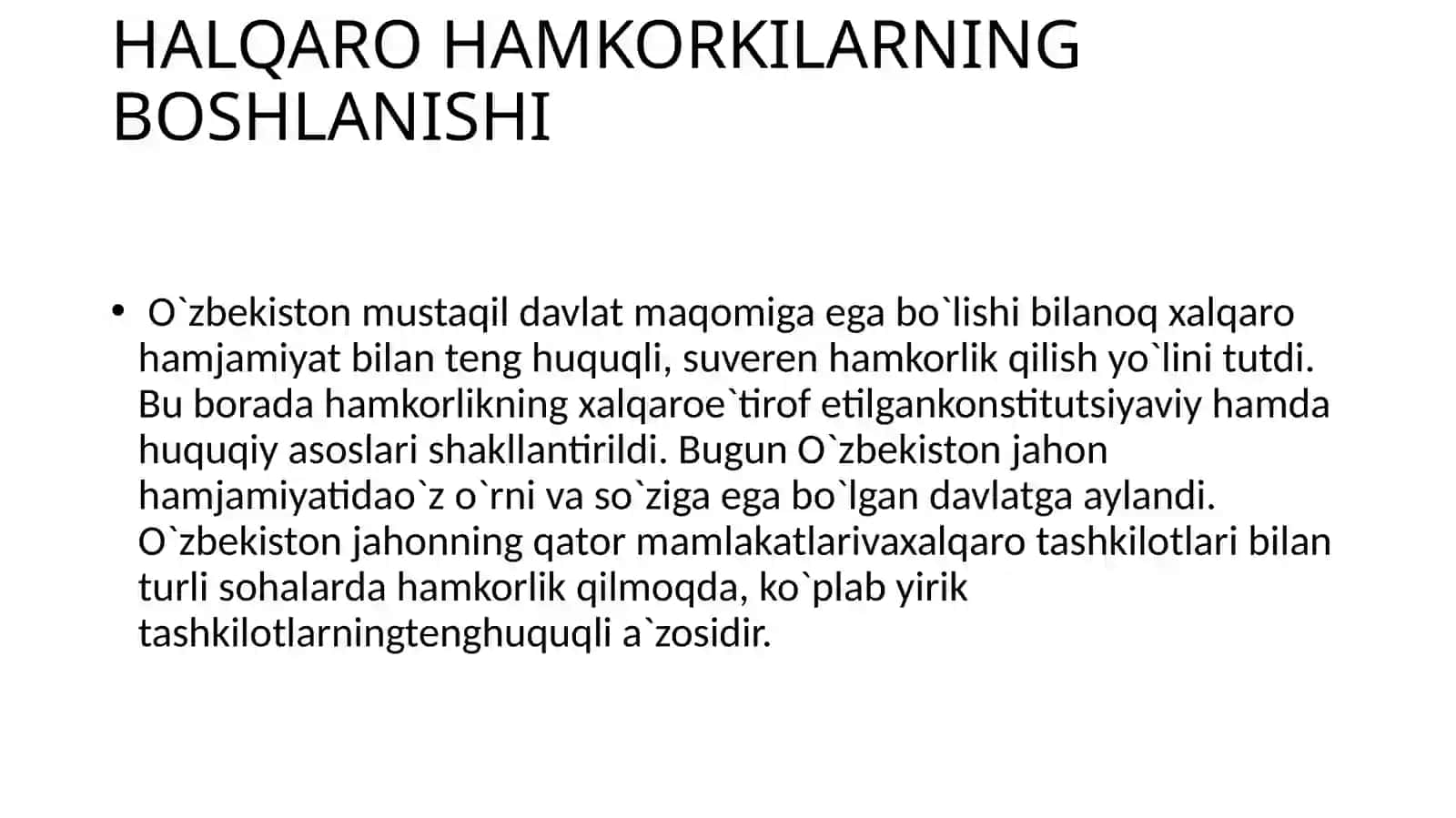 O'zbekistonning xalqaro tashkilotlar bilan hamkorlik aloqalari 4