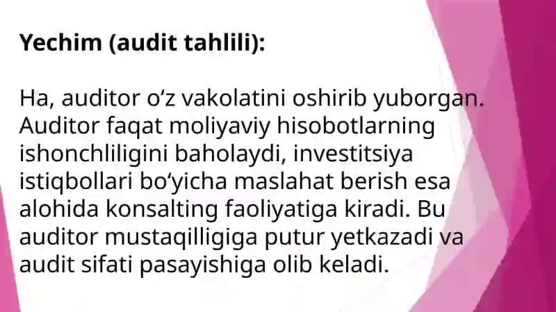 Auditing mazmuni va maqsadlari. Audit rejalashtirish va jarayoni 4