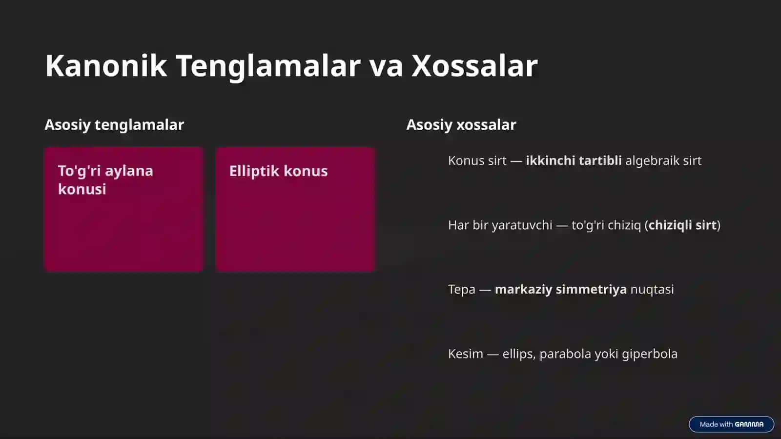 Konus sirtlar va paraboloidlar 4