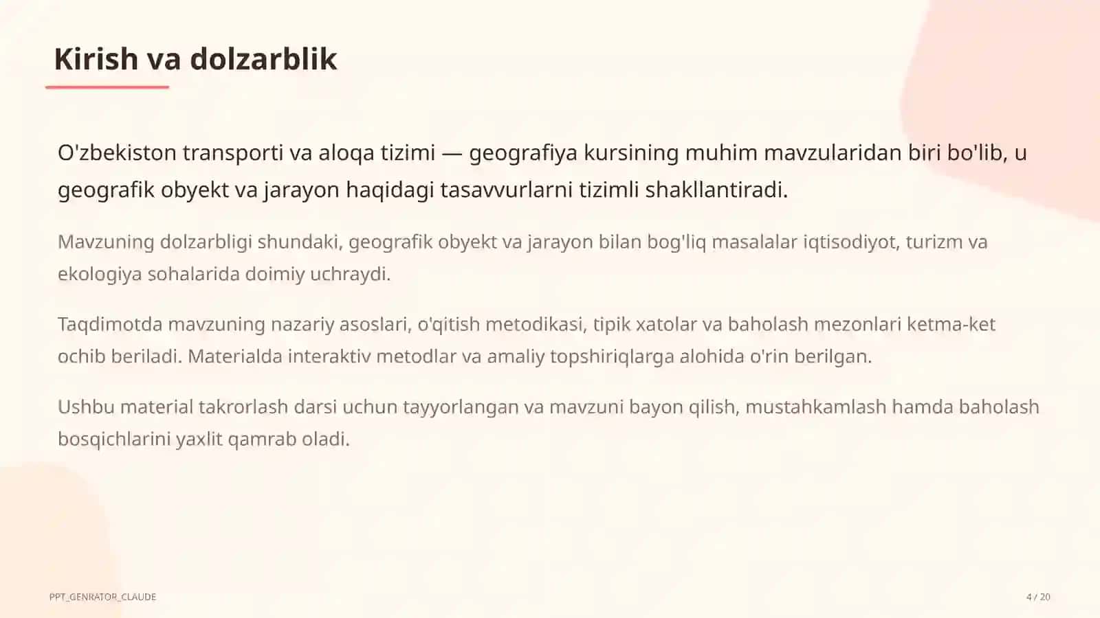 O'zbekiston transporti va aloqa tizimi (9-sinf) 4