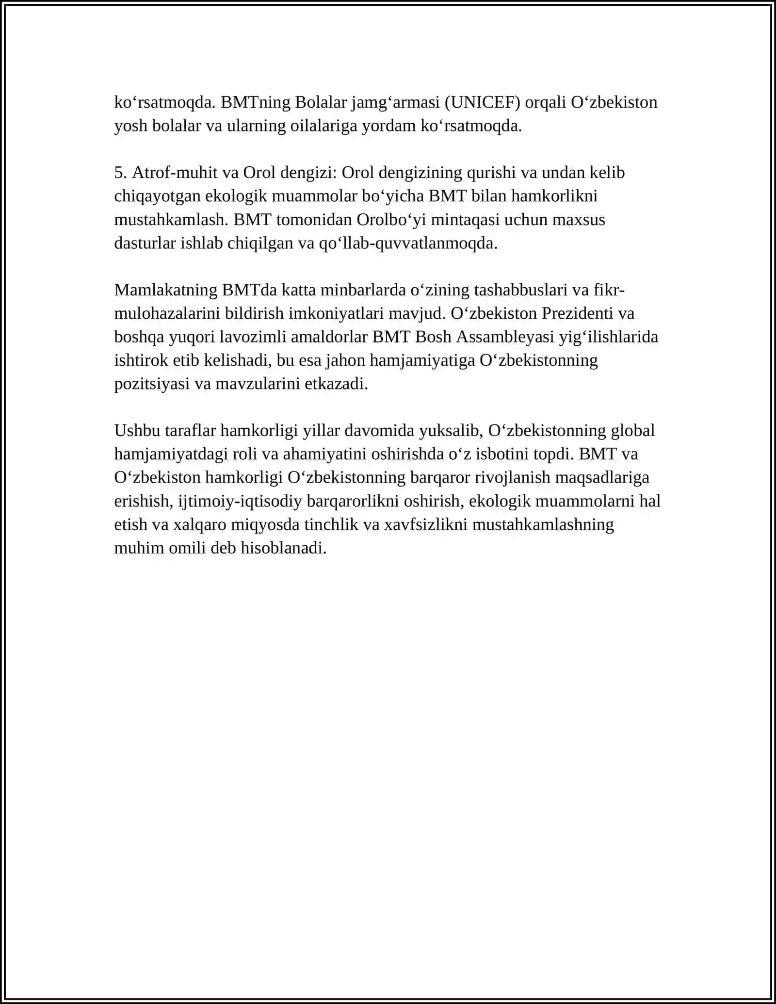 O‘ZBEKISTONNING XALQARO TASHKILOTLARI BILAN HAMKORLIK ALOQALARI 4