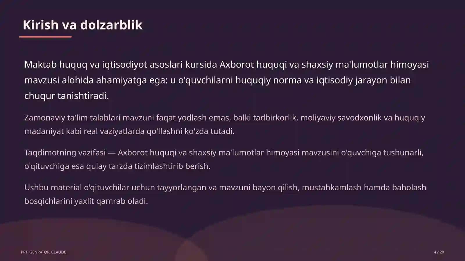 Axborot huquqi va shaxsiy ma'lumotlar himoyasi (11-sinf) 4