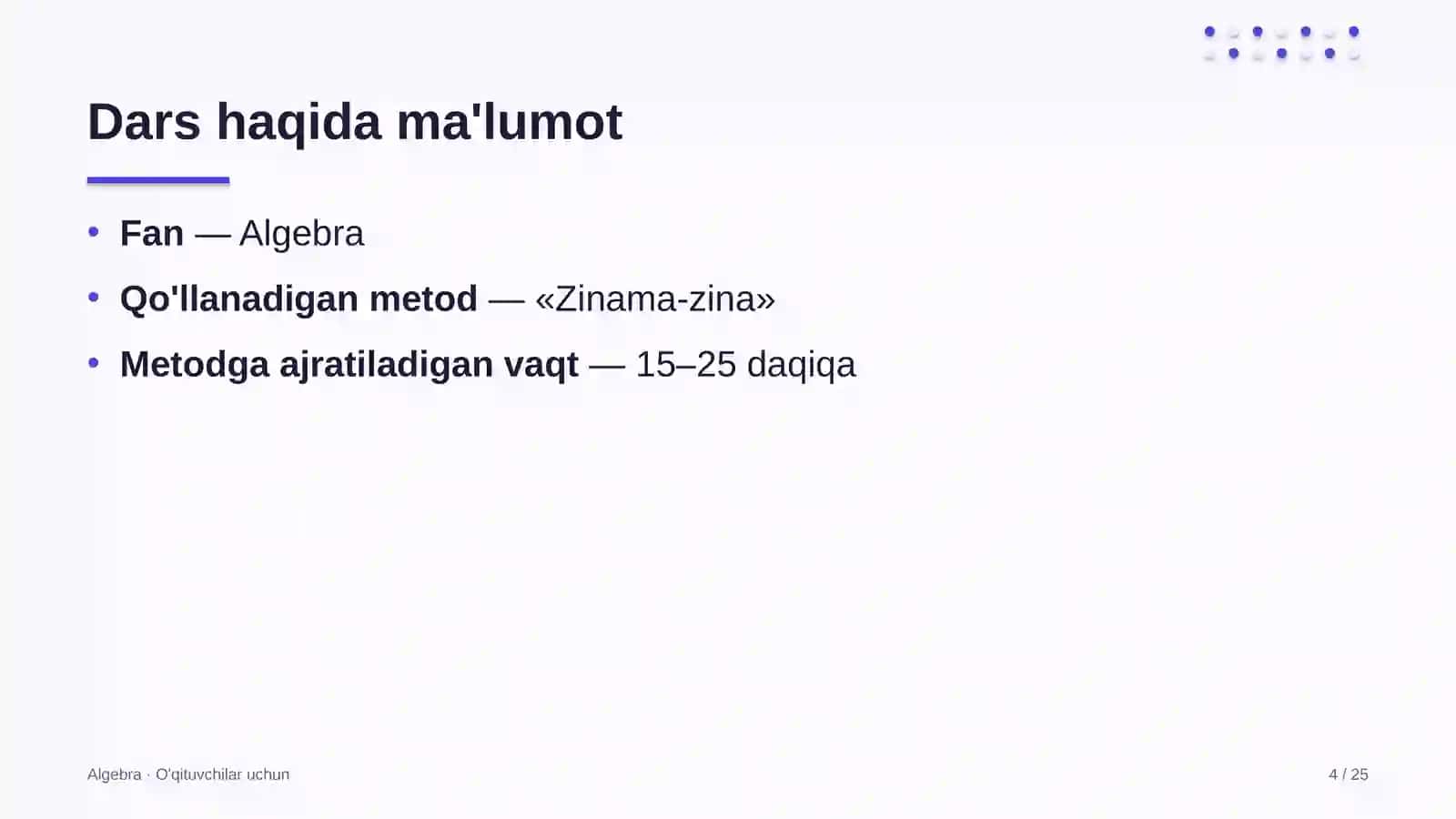algebra darslarida zinama zina metodidan foydalanish 5183 4