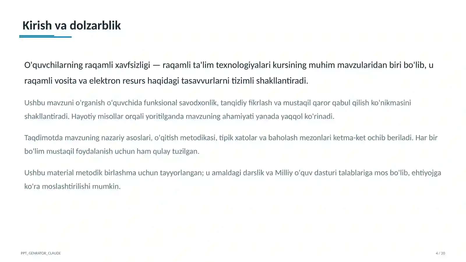 Dars rejasi 4