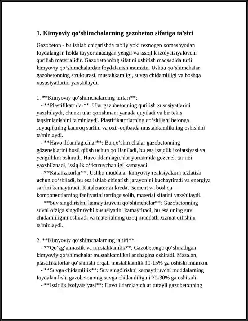 AVTOKLAVDA QOTADIGAN DEVORBOP GAZABETON BLOKLARINI ISHLAB CHIQARISHDA KIMYOVIY QOʻSHIMCHALARNI ROʻLI 4