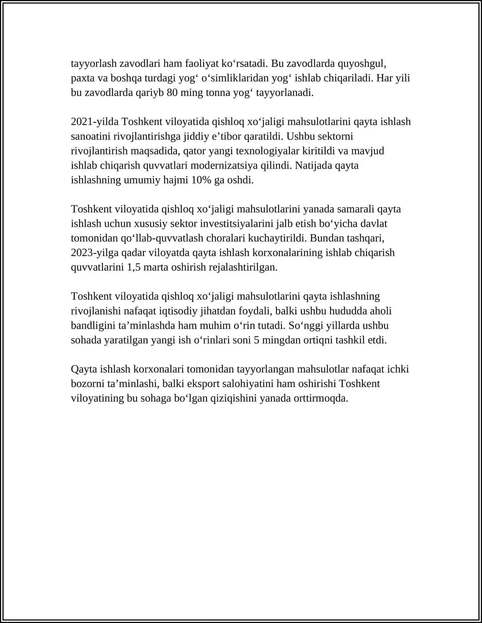 Toshkent Viloyati Qishloq XO'jaligi Mahsulotlarini Qayta Ishlash 4