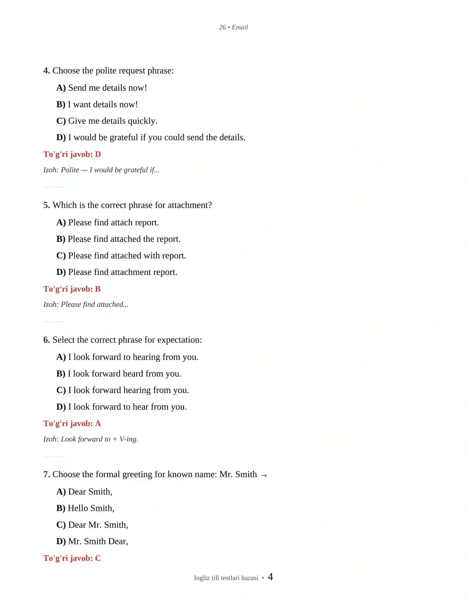 INGLIZ TILI EMAIL & LETTER WRITING 4