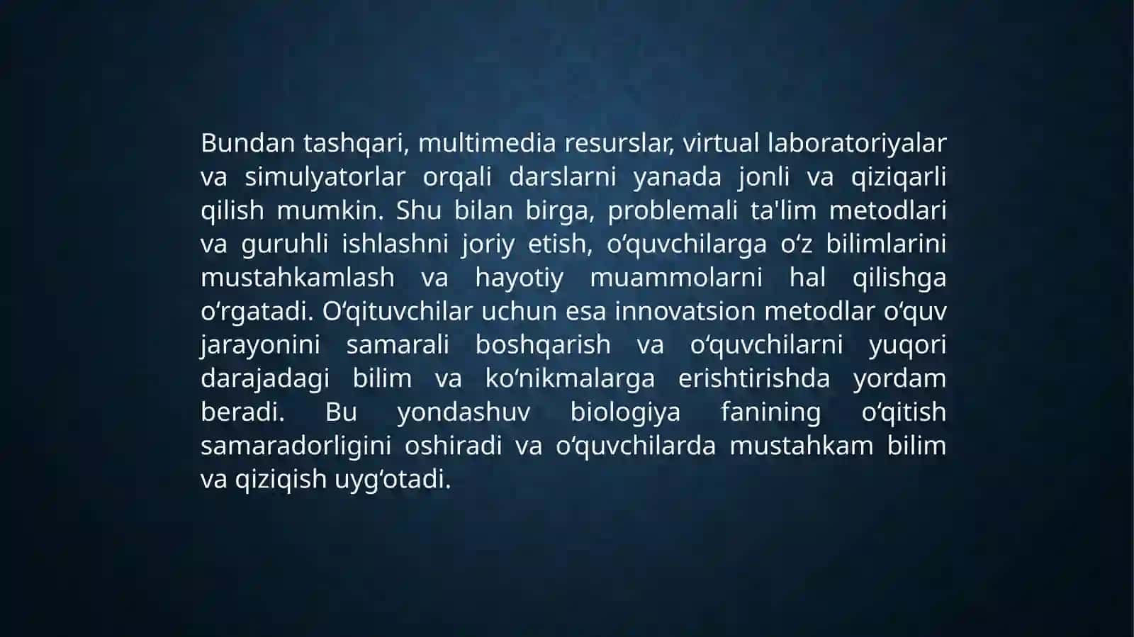 Biologiyadan mashg'ulotlar rivojlantiruvchi talim texnologiyasi 4