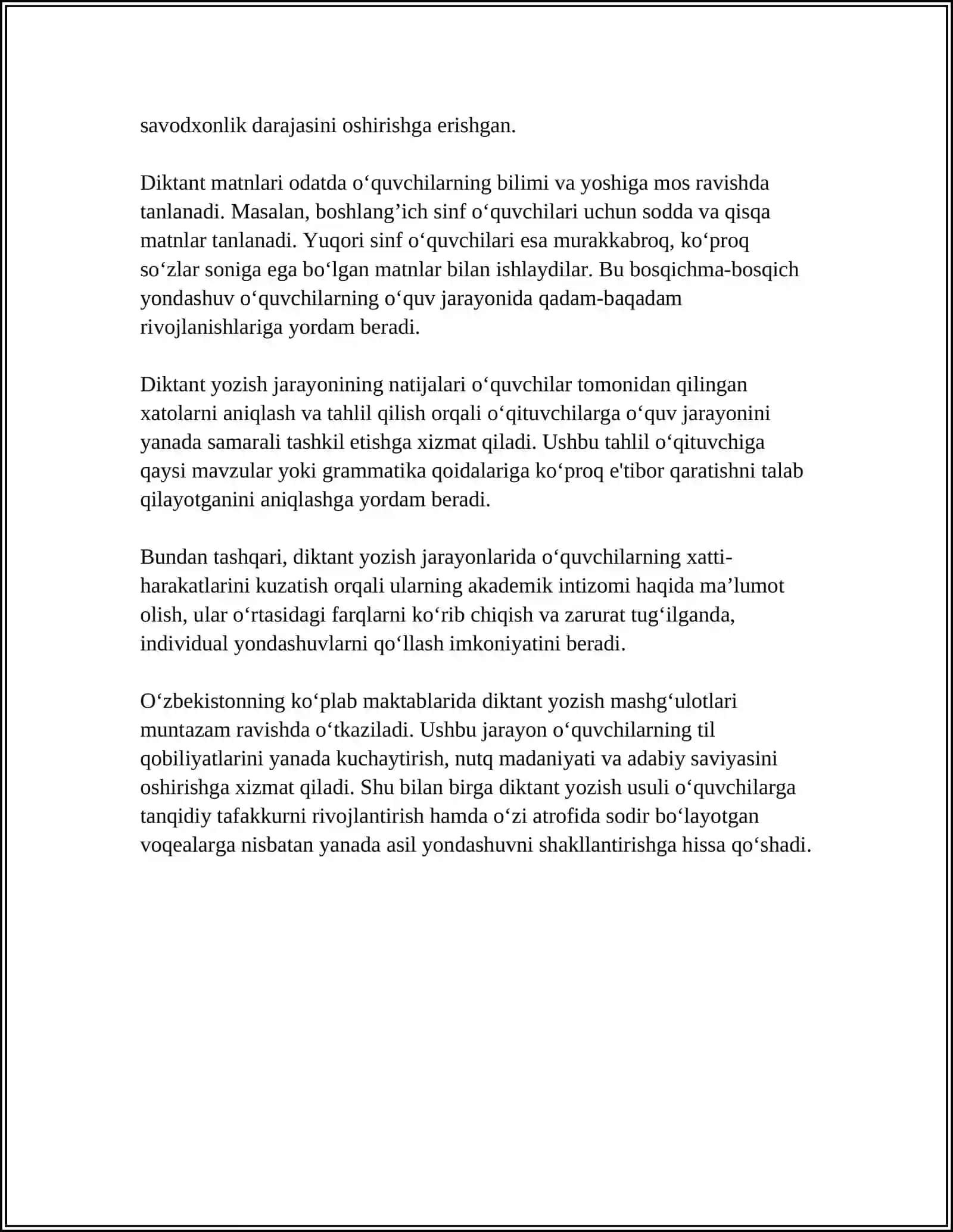 BOSHLANGʻICH SINFLARDA DIKTANT YOZISHDA XATOLARNI HISOBGA OLISH VA ULAR USTIDA ISHLASH 4