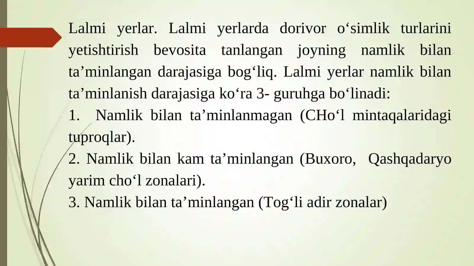 YER MAYDONINI (LALMIKOR YERLARDA) TANLASH VA TUPROQQA ISHLOV BERISH TEXNOLOGIYASI 4